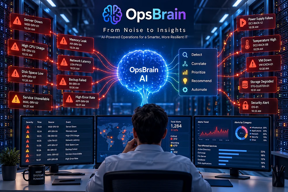 OpsBrain command center with alerts and operational dashboards